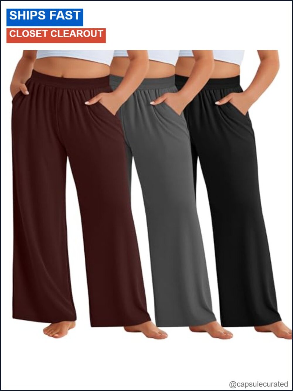 Plus Size Wide Leg Lounge Pants 3-Pack High Rise Palazzo Stretch